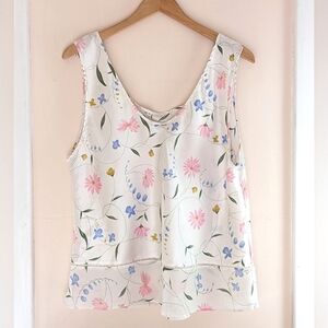 Vintage satin camisole cami pastel floral ruffle pretty slip top plus size 2XLG